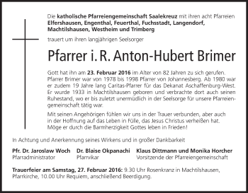 Anzeige von Anton-Hubert Brimer von MGO