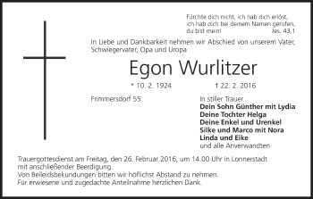 Anzeige von Egon Wurlitzer von MGO