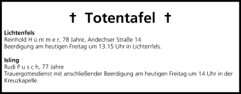 Anzeige von Totentafel vom 12.02.2016 von MGO