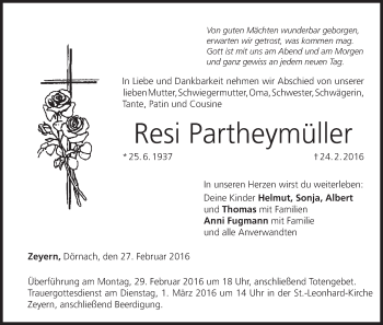Anzeige von Resi Partheymüller von MGO