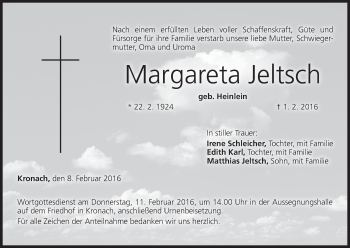 Anzeige von Margareta Jeltsch von MGO