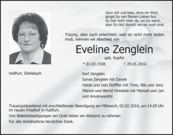 Anzeige von Eveline Zenglein von MGO