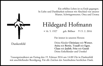 Anzeige von Hildegard Hofmann von MGO