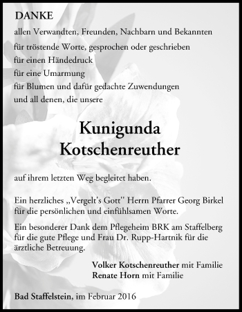 Anzeige von Kunigunda Kotschenreuther von MGO