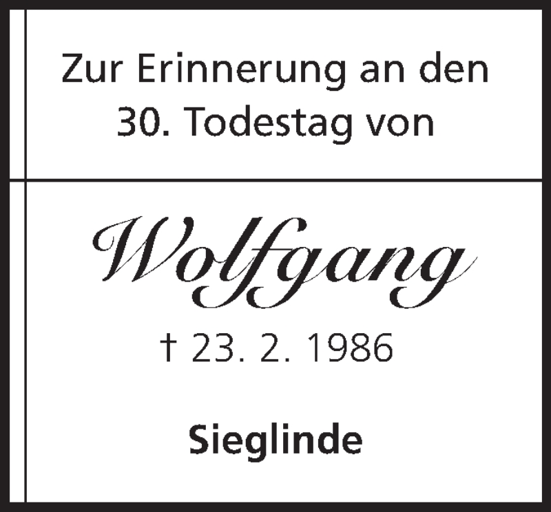  Traueranzeige für Wolfgang  vom 23.02.2016 aus MGO