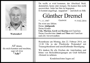 Anzeige von Günther Dremel von MGO