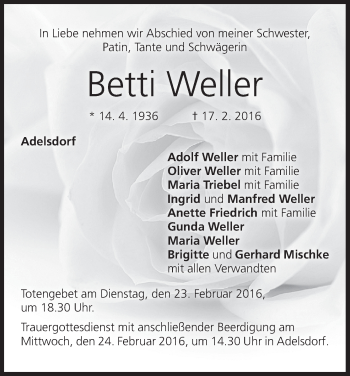 Anzeige von Betti Weller von MGO