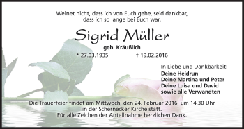 Anzeige von Sigrid Müller von MGO