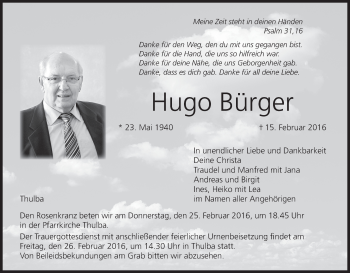 Anzeige von Hugo Bürger von MGO