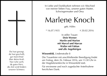 Anzeige von Marlene Knoch von MGO