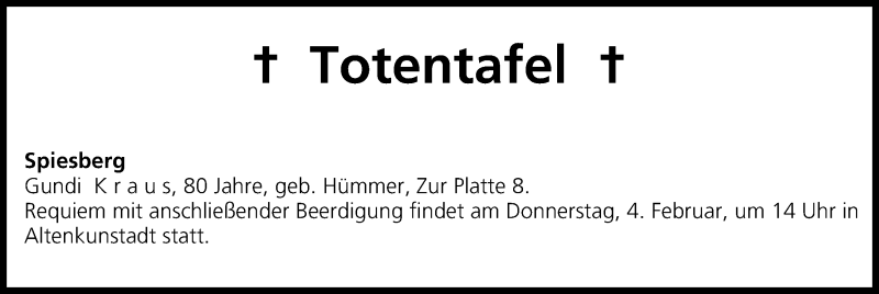  Traueranzeige für Totentafel vom 04.02.2016 vom 04.02.2016 aus MGO