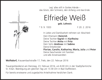 Anzeige von Elfriede Weiß von MGO