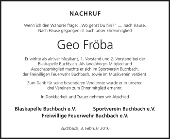 Anzeige von Geo Fröba von MGO