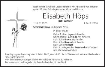 Anzeige von Elisabeth Bernhard Höps von MGO