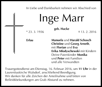 Anzeige von Inge Marr von MGO