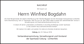 Anzeige von Winfred Bogdahn von MGO