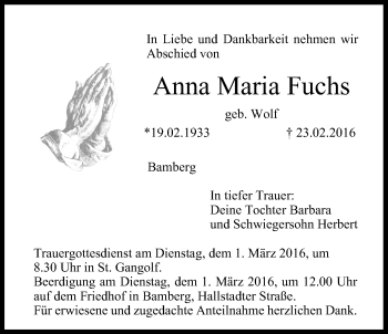 Anzeige von Anna Maria Fuchs von MGO