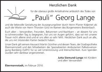 Anzeige von Georg Lange von MGO