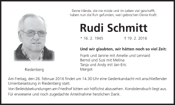 Anzeige von Rudi Schmitt von MGO