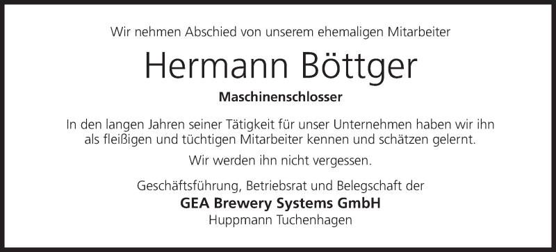 Traueranzeige für Hermann Böttger vom 27.02.2016 aus MGO