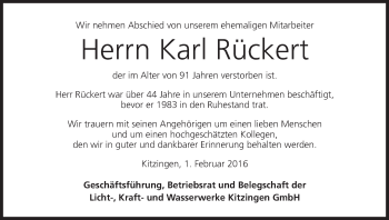 Anzeige von Karl Rückert von MGO