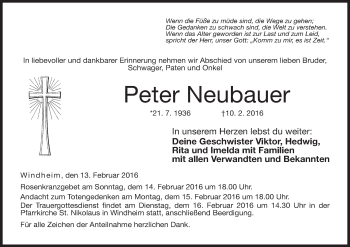 Anzeige von Peter Neubauer von MGO