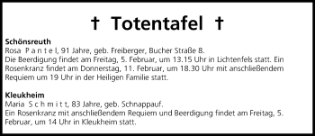 Anzeige von Totentafel vom 05.02.2016 von MGO
