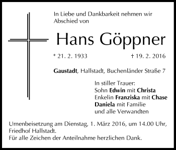 Anzeige von Hans Göppner von MGO