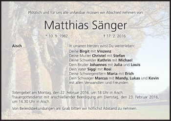 Anzeige von Matthias Sänger von MGO