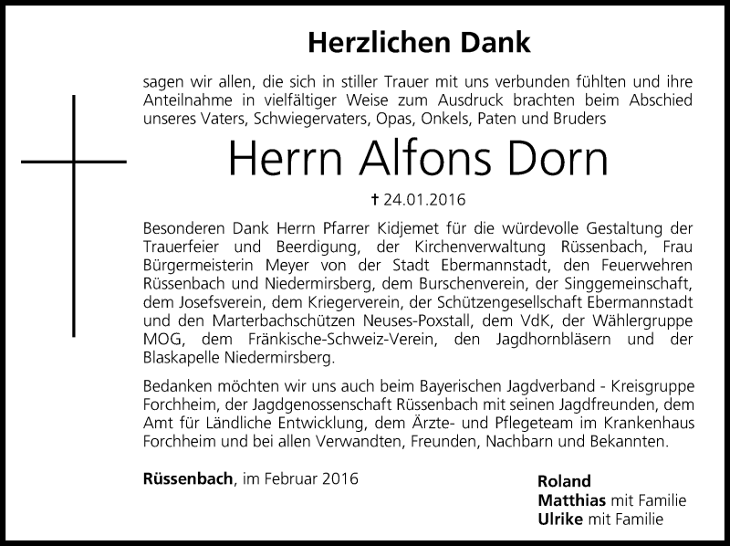  Traueranzeige für Alfons Dorn vom 27.02.2016 aus MGO