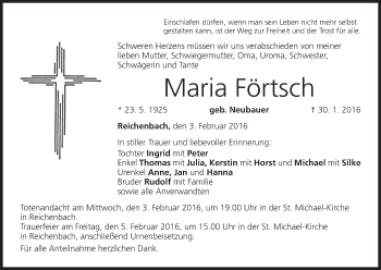 Anzeige von Maria Förtsch von MGO