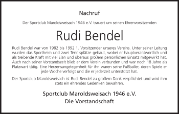 Anzeige von Rudi Bendel von MGO