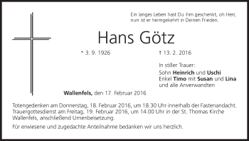 Anzeige von Hans Götz von MGO
