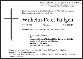 Anzeige von Wilhelm-Peter Külgen von MGO
