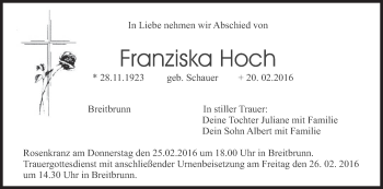 Anzeige von Franziska Hoch von MGO