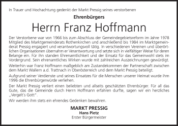Anzeige von Franz Hoffmann von MGO