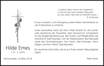 Anzeige von Hilde Emes von MGO