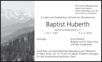 Anzeige von Baptist Huberth von MGO