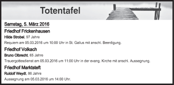 Anzeige von Totentafel vom 05.03.2016 von MGO
