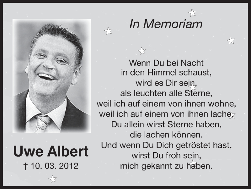  Traueranzeige für Uwe Albert vom 10.03.2016 aus MGO