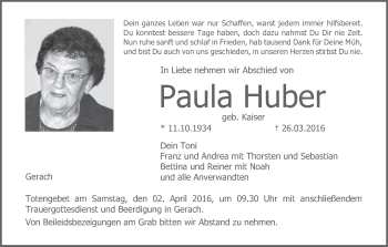 Anzeige von Paula Huber von MGO