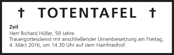 Anzeige von Totentafel vom 04.03.2016 von MGO