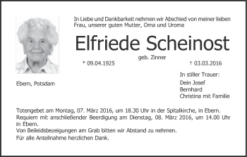 Anzeige von Elfriede Scheinost von MGO