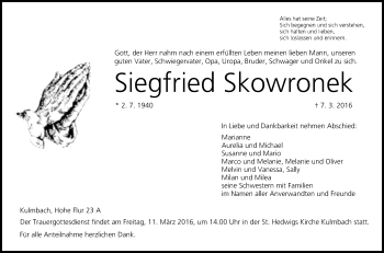 Anzeige von Siegfried Skowronek von MGO