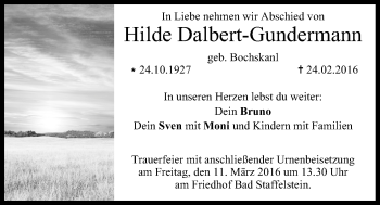 Anzeige von Hilde Dalbert-Gundermann von MGO