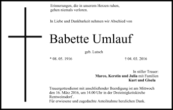 Anzeige von Babette Umlauf von MGO