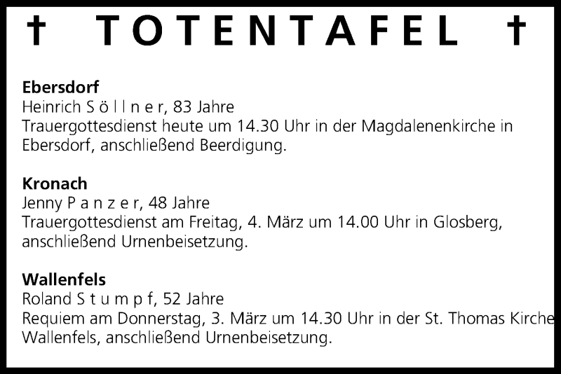  Traueranzeige für Totentafel vom 02.03.2016 vom 02.03.2016 aus MGO