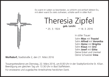 Anzeige von Theresia Zipfel von MGO