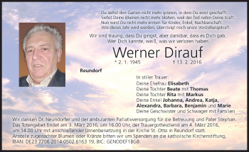 Anzeige von Werner Dirauf von MGO