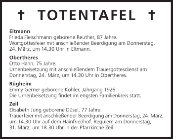 Anzeige von Totentafel vom 23.03.2016 von MGO